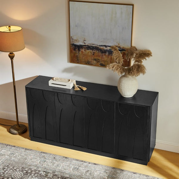 English Elm 64-Inch Wood Grain Media Console with Magnetic Doors and Adjustable Shelving for Living Rooms W2972P514560