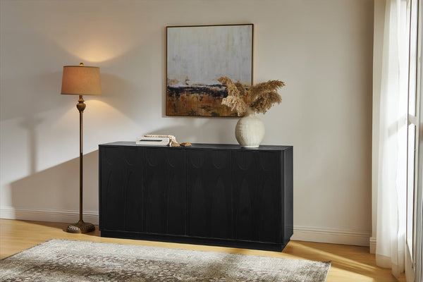 English Elm 64-Inch Wood Grain Media Console with Magnetic Doors and Adjustable Shelving for Living Rooms W2972P514560