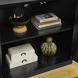 English Elm 64-Inch Wood Grain Media Console with Magnetic Doors and Adjustable Shelving for Living Rooms W2972P514560