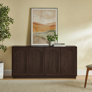 English Elm 64-inch Media Console Low Profile Mdf Tv Stand with Magnetic Doors for Living Room Walnut W2972P514562