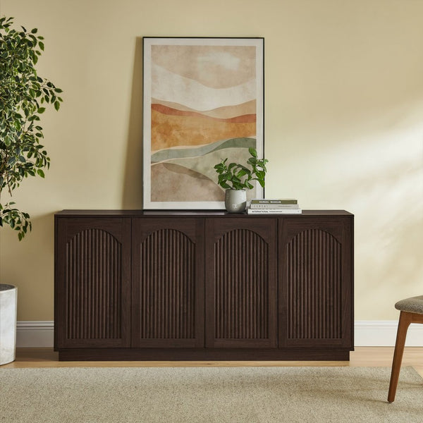 English Elm 64-inch Media Console Low Profile Mdf Tv Stand with Magnetic Doors for Living Room Walnut W2972P514562