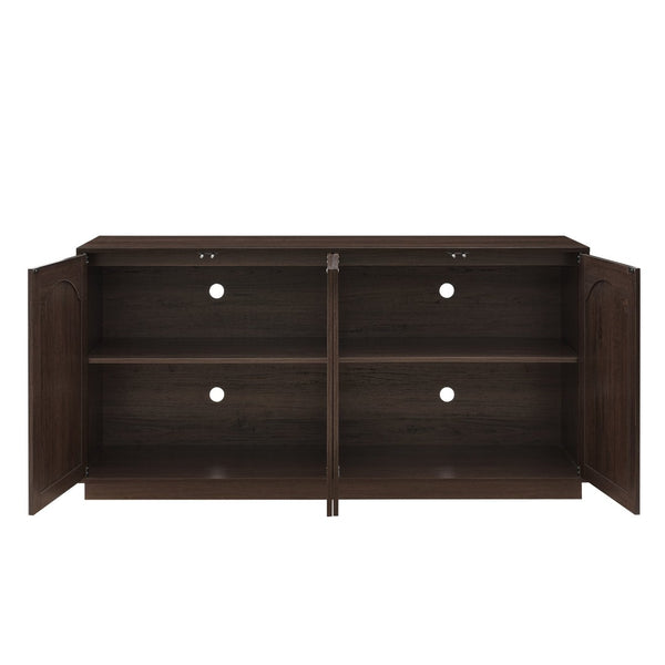 English Elm 64-inch Media Console Low Profile Mdf Tv Stand with Magnetic Doors for Living Room Walnut W2972P514562