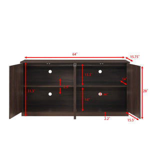 English Elm 64-inch Media Console Low Profile Mdf Tv Stand with Magnetic Doors for Living Room Walnut W2972P514562