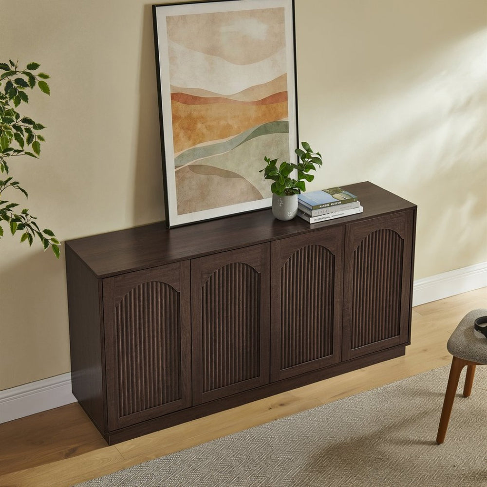 English Elm 64-inch Media Console Low Profile Mdf Tv Stand with Magnetic Doors for Living Room Walnut W2972P514562