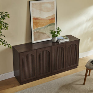 English Elm 64-inch Media Console Low Profile Mdf Tv Stand with Magnetic Doors for Living Room Walnut W2972P514562