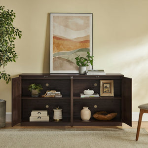 English Elm 64-inch Media Console Low Profile Mdf Tv Stand with Magnetic Doors for Living Room Walnut W2972P514562