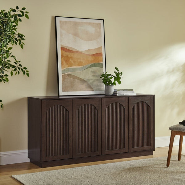 English Elm 64-inch Media Console Low Profile Mdf Tv Stand with Magnetic Doors for Living Room Walnut W2972P514562