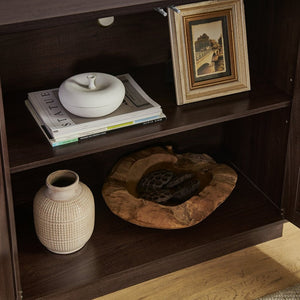 English Elm 64-inch Media Console Low Profile Mdf Tv Stand with Magnetic Doors for Living Room Walnut W2972P514562