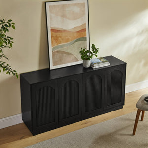 English Elm 64-inch Media Console Low Profile Mdf Tv Stand with Magnetic Doors for Living Room Black W2972P514563