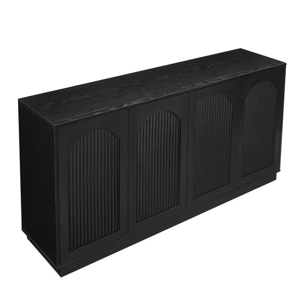 English Elm 64-inch Media Console Low Profile Mdf Tv Stand with Magnetic Doors for Living Room Black W2972P514563