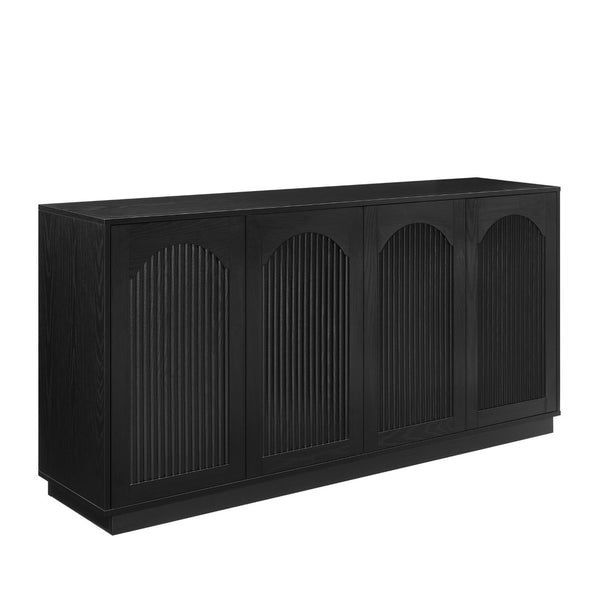 English Elm 64-inch Media Console Low Profile Mdf Tv Stand with Magnetic Doors for Living Room Black W2972P514563
