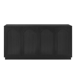 English Elm 64-inch Media Console Low Profile Mdf Tv Stand with Magnetic Doors for Living Room Black W2972P514563