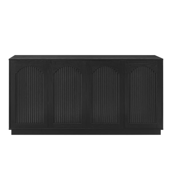English Elm 64-inch Media Console Low Profile Mdf Tv Stand with Magnetic Doors for Living Room Black W2972P514563