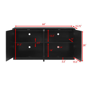 English Elm 64-inch Media Console Low Profile Mdf Tv Stand with Magnetic Doors for Living Room Black W2972P514563