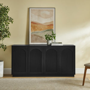 English Elm 64-inch Media Console Low Profile Mdf Tv Stand with Magnetic Doors for Living Room Black W2972P514563