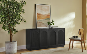 English Elm 64-inch Media Console Low Profile Mdf Tv Stand with Magnetic Doors for Living Room Black W2972P514563