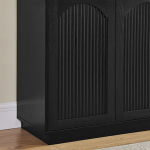 English Elm 64-inch Media Console Low Profile Mdf Tv Stand with Magnetic Doors for Living Room Black W2972P514563