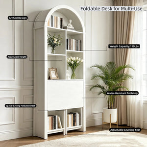 English Elm Folding Convertible Bookshelf Desk with Open Shelves for Small Space Home Offices W2977P499548