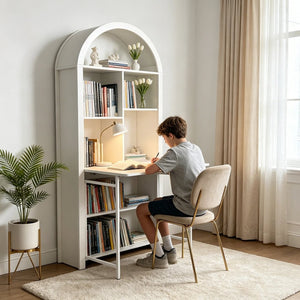 English Elm Folding Convertible Bookshelf Desk with Open Shelves for Small Space Home Offices W2977P499548