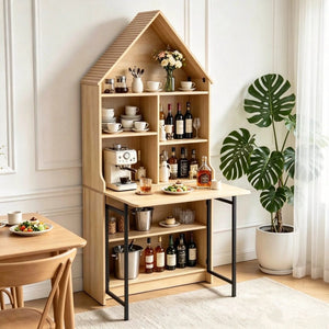 English Elm Folding Wall Mounted Convertible Desk Bookshelf with Hidden Work Surface for Small Spaces W2977P499563