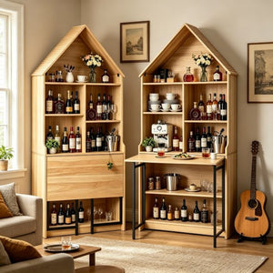 English Elm Folding Wall Mounted Convertible Desk Bookshelf with Hidden Work Surface for Small Spaces W2977P499563