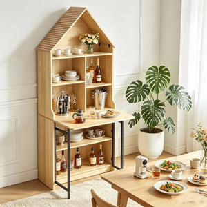 English Elm Folding Wall Mounted Convertible Desk Bookshelf with Hidden Work Surface for Small Spaces W2977P499563