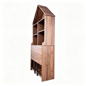 English Elm Folding Convertible Bookshelf Desk with Arched Top and Open Shelves for Small Spaces W2977P499567