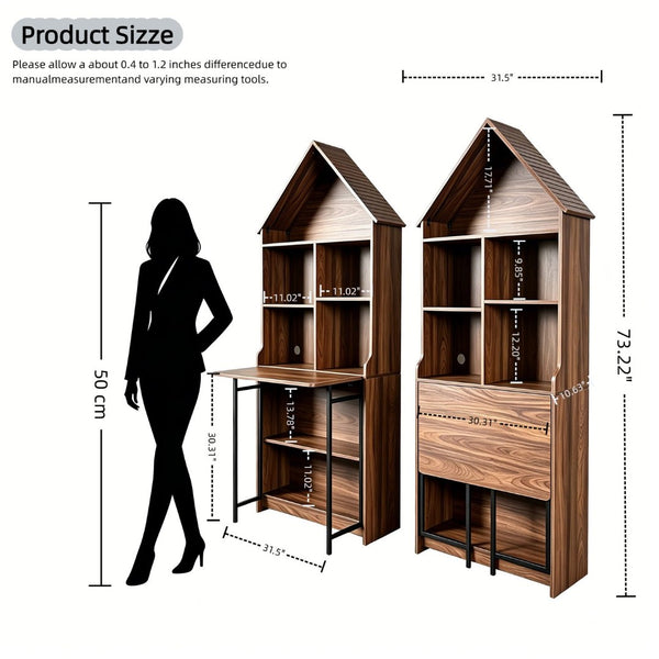 English Elm Folding Convertible Bookshelf Desk with Arched Top and Open Shelves for Small Spaces W2977P499567