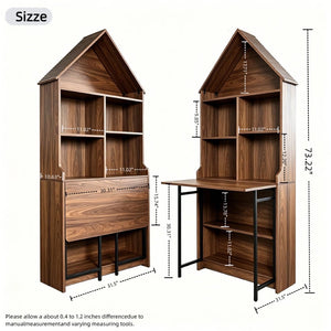 English Elm Folding Convertible Bookshelf Desk with Arched Top and Open Shelves for Small Spaces W2977P499567