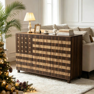 English Elm 55 Inch Rustic Farmhouse Sideboard with Star Cutout Doors Drawers and Adjustable Shelving W2977P522568