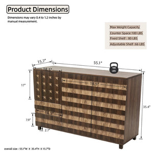 English Elm 55 Inch Rustic Farmhouse Sideboard with Star Cutout Doors Drawers and Adjustable Shelving W2977P522568