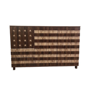English Elm 55 Inch Rustic Farmhouse Sideboard with Star Cutout Doors Drawers and Adjustable Shelving W2977P522568