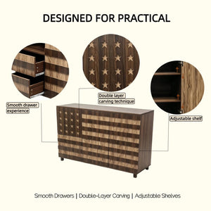 English Elm 55 Inch Rustic Farmhouse Sideboard with Star Cutout Doors Drawers and Adjustable Shelving W2977P522568