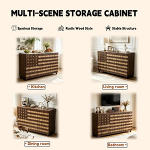 English Elm 55 Inch Rustic Farmhouse Sideboard with Star Cutout Doors Drawers and Adjustable Shelving W2977P522568