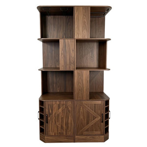 English Elm Tall Farmhouse Corner Bar Cabinet with Wine Glass Rack and Open Display Shelving Walnut Brown W2977P536711
