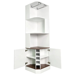 English Elm Tall Farmhouse Corner Bar Cabinet with Wine Glass Rack and Open Display Shelving White W2977P536713
