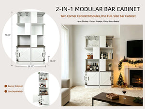 English Elm Tall Farmhouse Corner Bar Cabinet with Wine Glass Rack and Open Display Shelving White W2977P536713