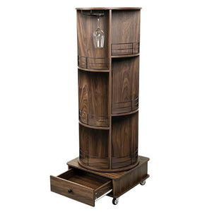 English Elm 53 Inch Rotating Corner Wine Tower Retro Bar Cart with Stemware Holders Lockable Wheels W2977P536714