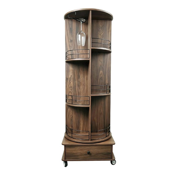 English Elm 53 Inch Rotating Corner Wine Tower Retro Bar Cart with Stemware Holders Lockable Wheels W2977P536714