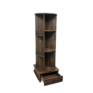 English Elm 53 Inch Rotating Corner Wine Tower Retro Bar Cart with Stemware Holders Lockable Wheels W2977P536714