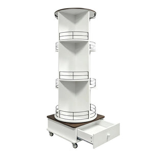 English Elm 53 Inch Rotating Wine Tower Retro White Bar Cabinet with Stemware Storage on Wheels W2977P536715