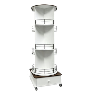 English Elm 53 Inch Rotating Wine Tower Retro White Bar Cabinet with Stemware Storage on Wheels W2977P536715
