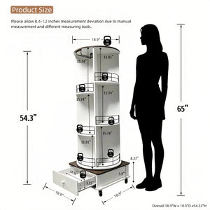 English Elm 53 Inch Rotating Wine Tower Retro White Bar Cabinet with Stemware Storage on Wheels W2977P536715