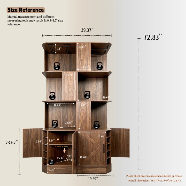 English Elm 2-In-1 Modular Farmhouse Corner Bar Cabinet with Barn Doors and Built-In Wine Rack W2977S00002