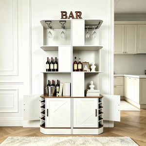 English Elm 2-In-1 Modular Farmhouse Corner Cabinet with Barn Doors Stemware Rack Wine Slots W2977S00003