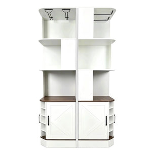 English Elm 2-In-1 Modular Farmhouse Corner Cabinet with Barn Doors Stemware Rack Wine Slots W2977S00003