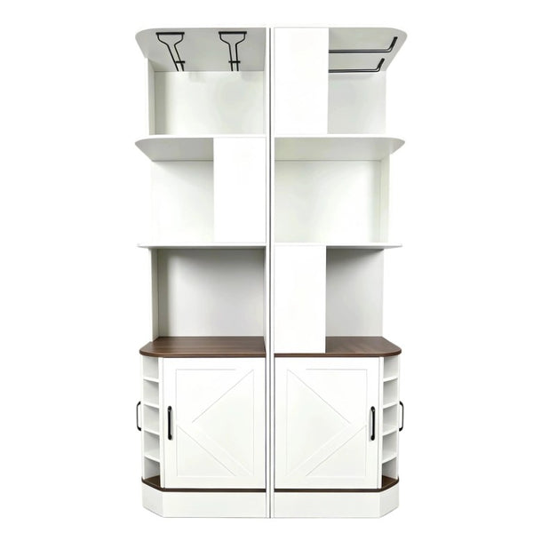 English Elm 2-In-1 Modular Farmhouse Corner Cabinet with Barn Doors Stemware Rack Wine Slots W2977S00003