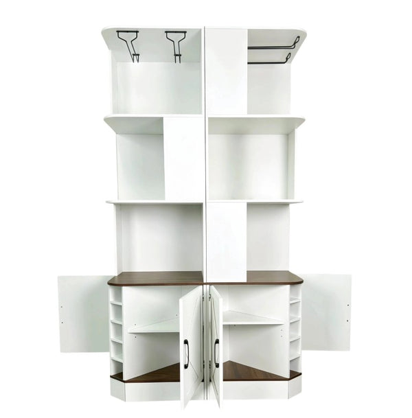 English Elm 2-In-1 Modular Farmhouse Corner Cabinet with Barn Doors Stemware Rack Wine Slots W2977S00003