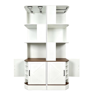 English Elm 2-In-1 Modular Farmhouse Corner Cabinet with Barn Doors Stemware Rack Wine Slots W2977S00003