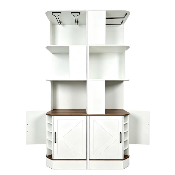 English Elm 2-In-1 Modular Farmhouse Corner Cabinet with Barn Doors Stemware Rack Wine Slots W2977S00003